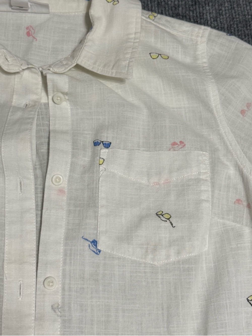 Westport Sunglasses Print Button Up Shirt White Cotton Summer Vacation Small S